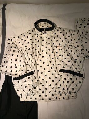 Vintage Ellesse Track Suit Set Polka Dots Zip Up  Jacket Black Pants Womens Sz 8